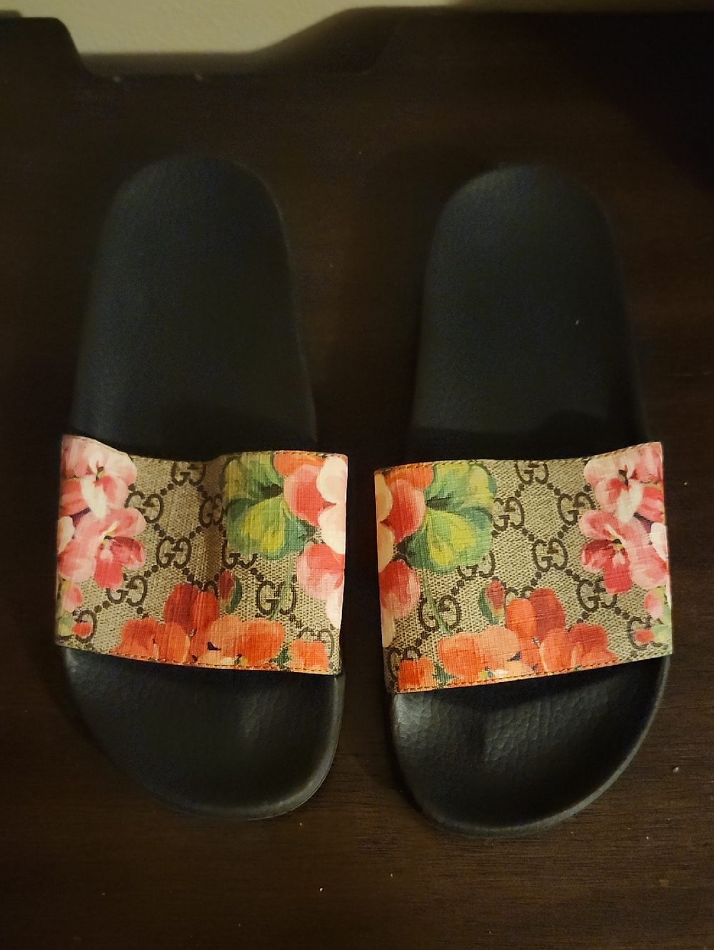 Gucci Floral GG Canvas Slide Sandals - Black, Pink, Green, Orange